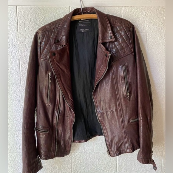 Men Leather Biker Jacket AllSaints - Veste en cuir pour homme AllSaints - Picture 2 of 4